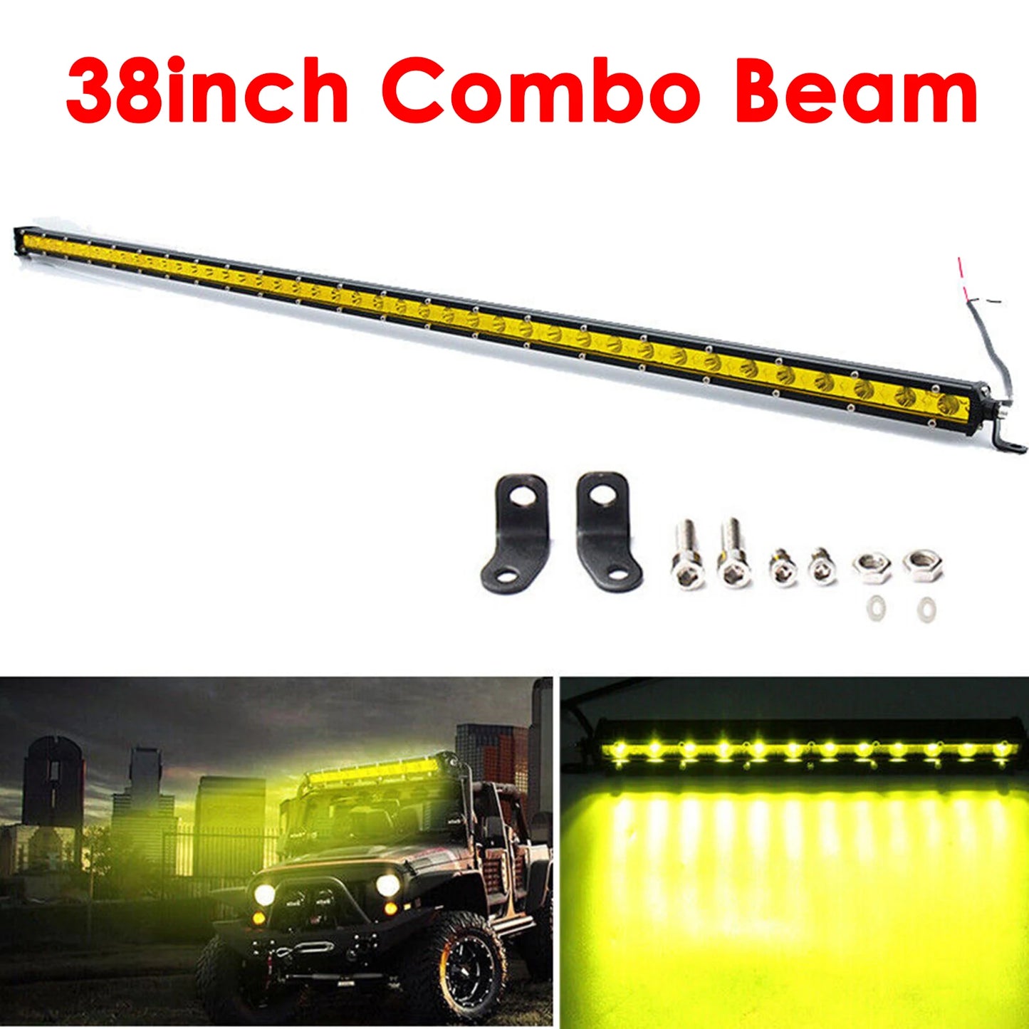 Yellow Single Row Slim 7 13 20 25 32 38 45 50 inch Off-road LED Work Light Bar Fog Driving For SUV UTV ATV 4X4 Truck Boat Car