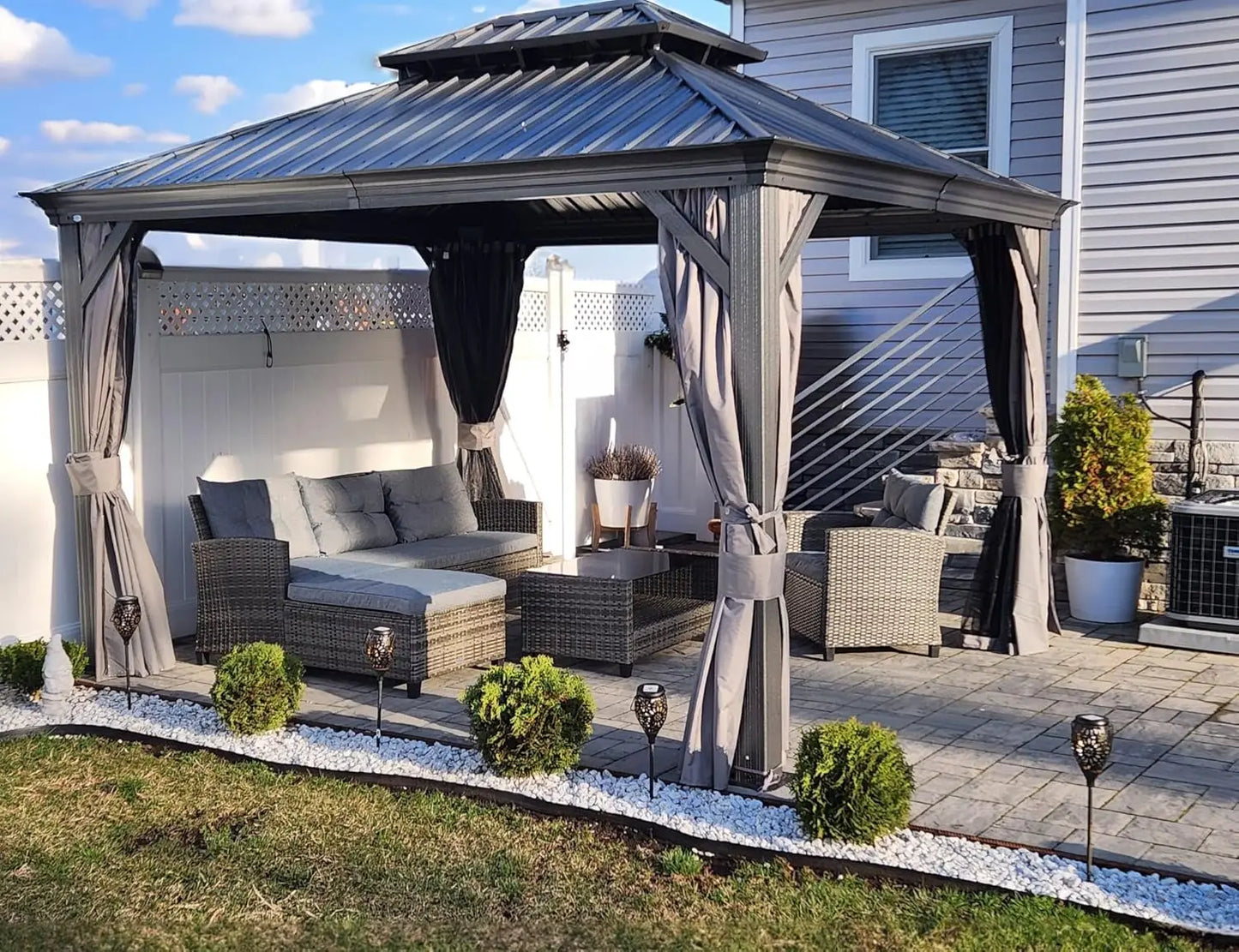 10' x 12' Hardtop Gazebo, Aluminum Frame with Galvanized Steel Double Roof, Outdoor Permanent Pavilion, Customized