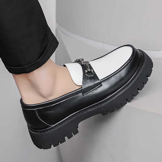 New Platform Shoes Loafers Thick-soled Wedding Shoes Men Black Formal Business Slip-on Leather Increase Casual Shoes