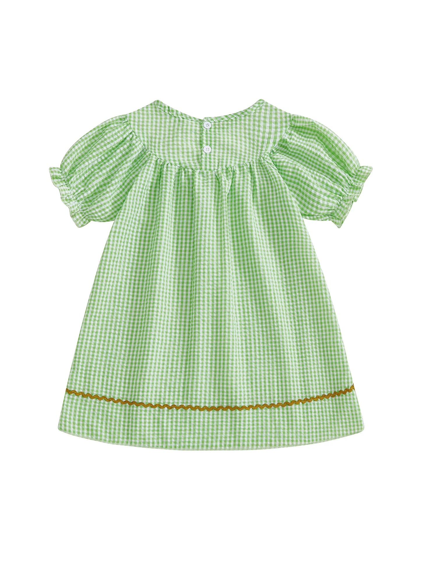 FOCUSNORM 1-5Y Little Kids Girl’s Dress Short Sleeve Crew Neck Plaid Print Rugby Embroidery Summer Dress Clothes