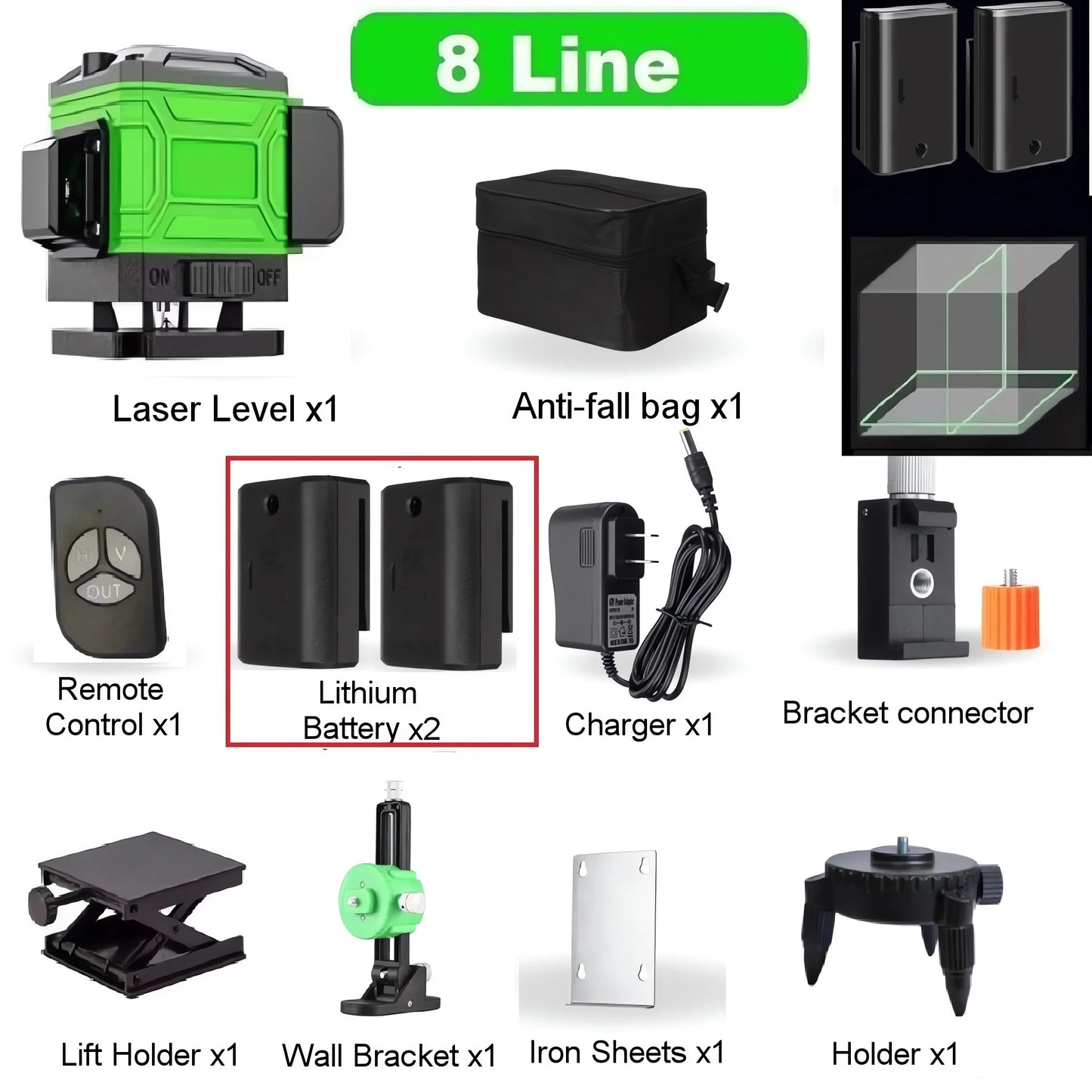 2 batteries laser level 8/12/16 line green light high-precision automatic line shipped from Brazil warehouse duty-free