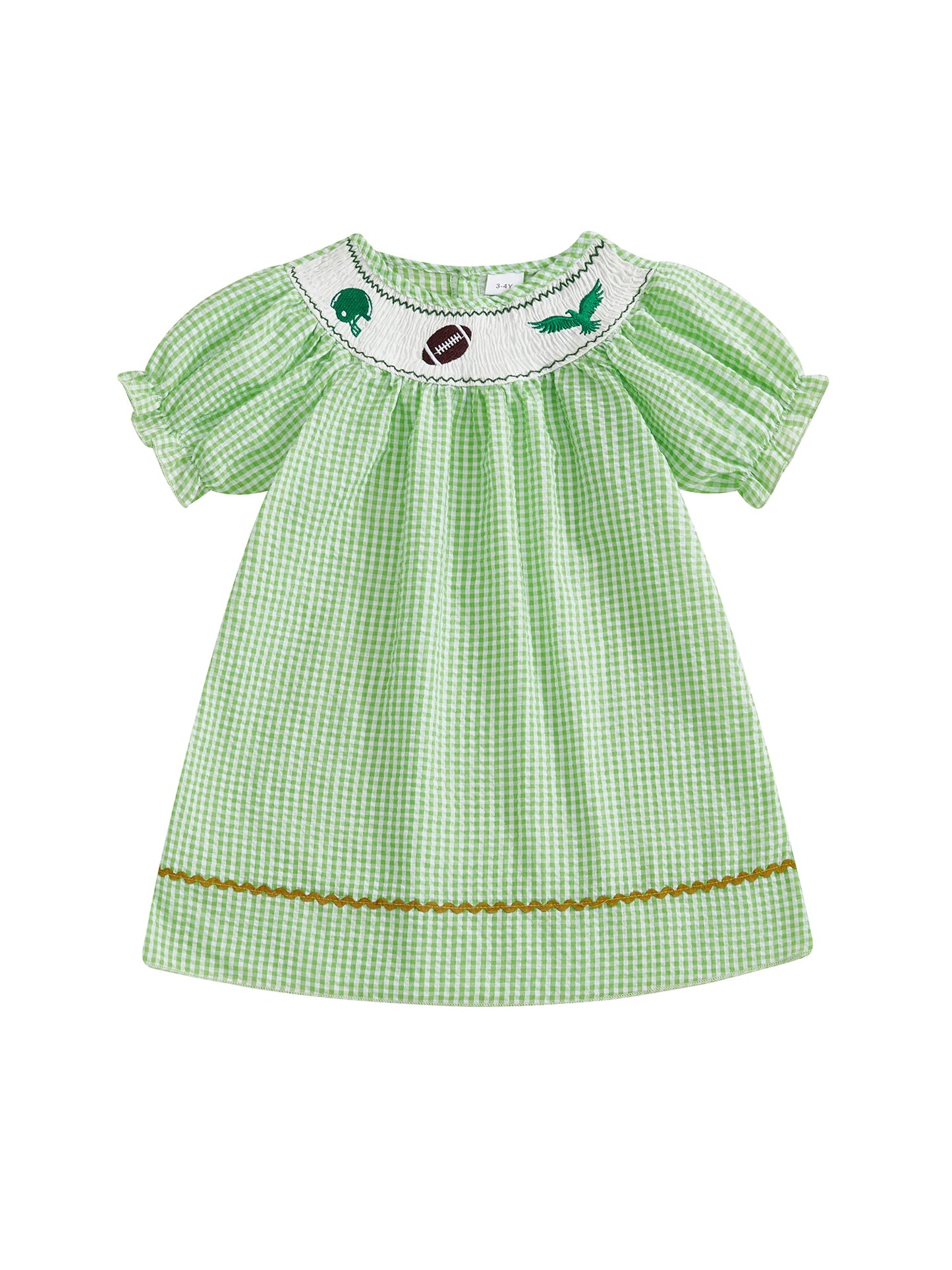 FOCUSNORM 1-5Y Little Kids Girl’s Dress Short Sleeve Crew Neck Plaid Print Rugby Embroidery Summer Dress Clothes