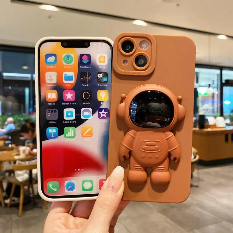 Silicone Astronaut Fold Stand Holder Phone Case For iPhone 15 14 13 12 Mini 11 Pro XS MAX X XR 8 7 6 6S Plus SE 2022 Soft Cover