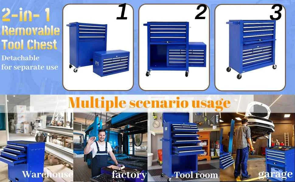 13-Drawer Tool Chest with Wheels,2 in 1 Detachable Rolling Tool box with Drawers,Large ToolBox with Lock