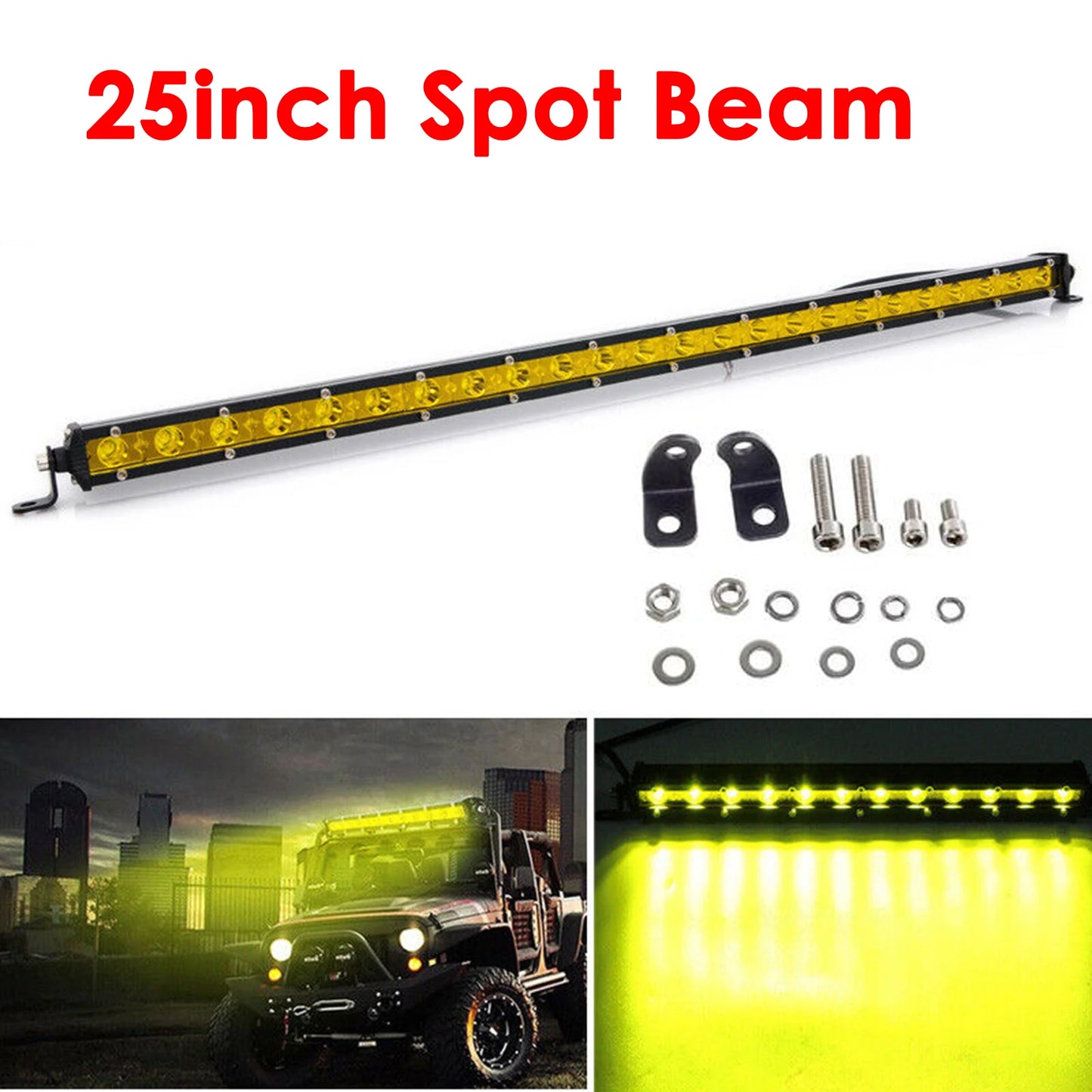 Yellow Single Row Slim 7 13 20 25 32 38 45 50 inch Off-road LED Work Light Bar Fog Driving For SUV UTV ATV 4X4 Truck Boat Car