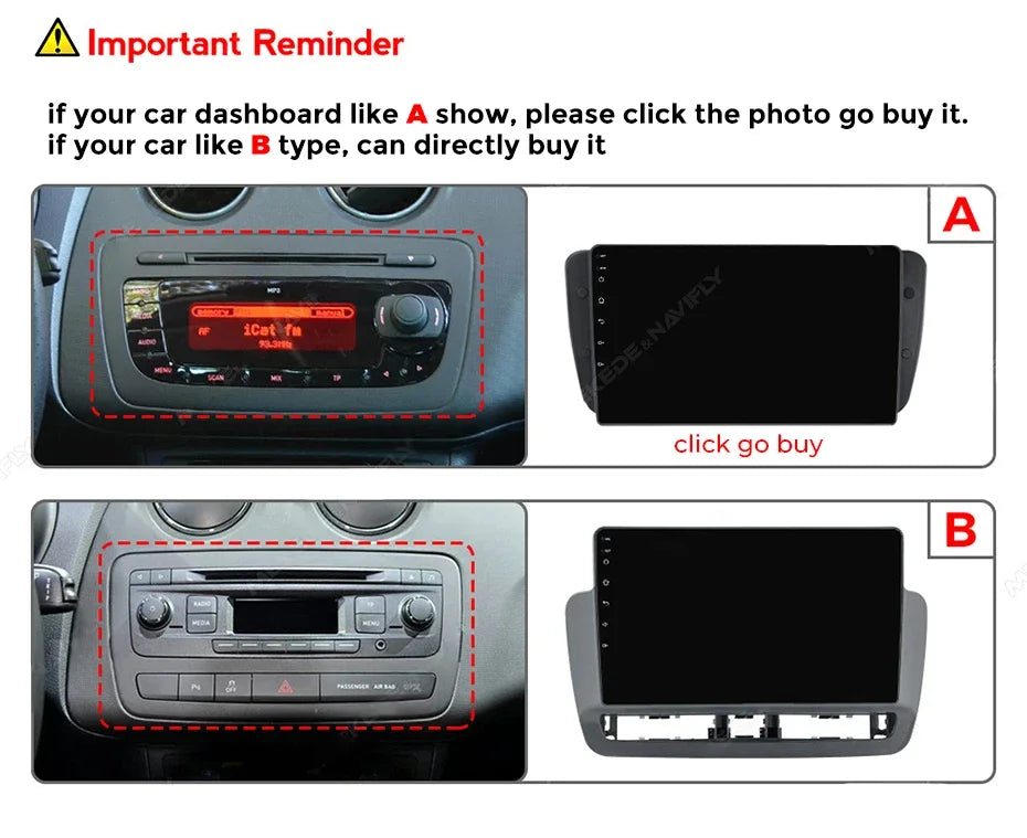 Android 2 DIN Car Radio for Seat Ibiza 2012 - 2015 Wireless CarPlay Auto Multimedia Video Player GPS Audio WIFI Stereo Autoradio