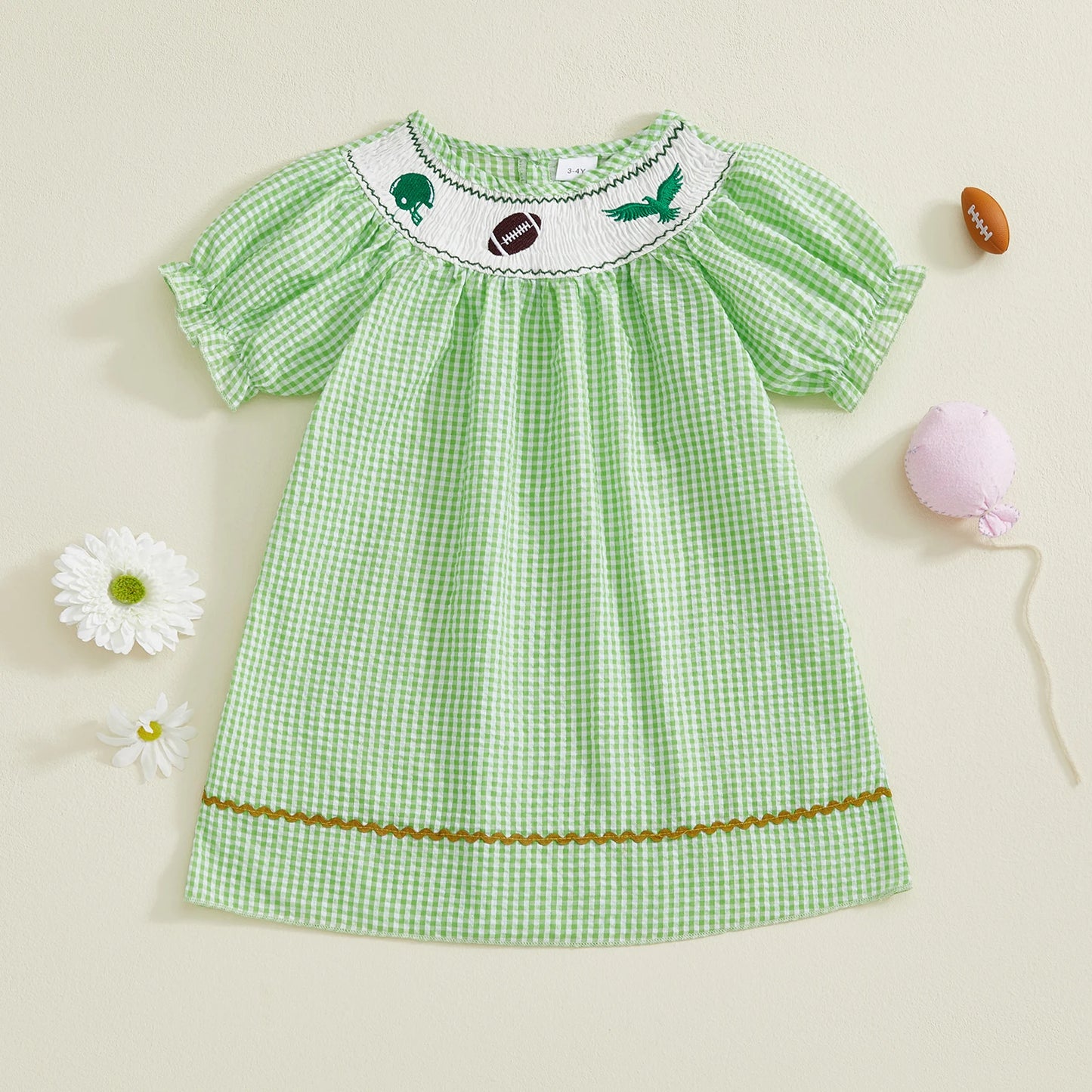 FOCUSNORM 1-5Y Little Kids Girl’s Dress Short Sleeve Crew Neck Plaid Print Rugby Embroidery Summer Dress Clothes