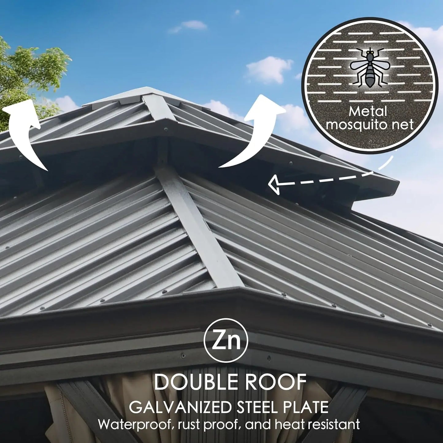 10' x 12' Hardtop Gazebo, Aluminum Frame with Galvanized Steel Double Roof, Outdoor Permanent Pavilion, Customized