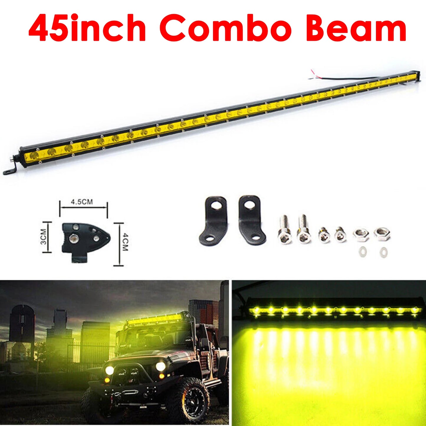 Yellow Single Row Slim 7 13 20 25 32 38 45 50 inch Off-road LED Work Light Bar Fog Driving For SUV UTV ATV 4X4 Truck Boat Car