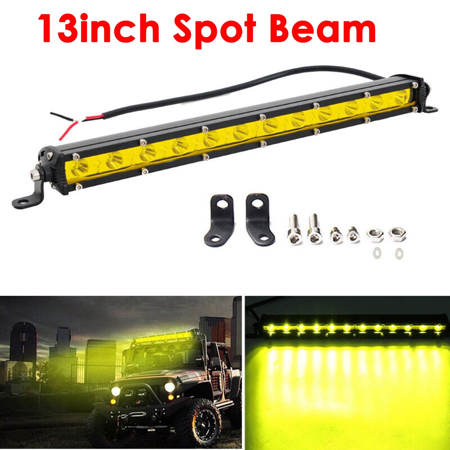 Yellow Single Row Slim 7 13 20 25 32 38 45 50 inch Off-road LED Work Light Bar Fog Driving For SUV UTV ATV 4X4 Truck Boat Car