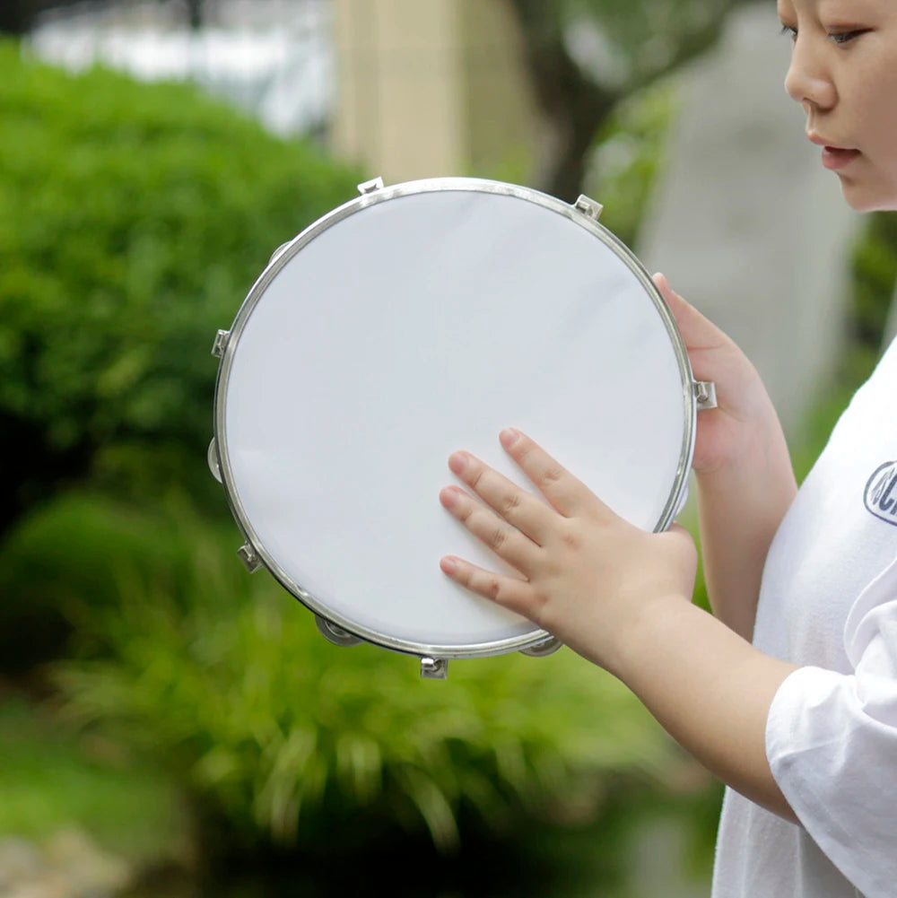 10 Inches Tambourine Adjustable Solid Wooden Panel Hand Held Bell Drum Percussion Music Toys For Kids Infant Enlightenment Tools