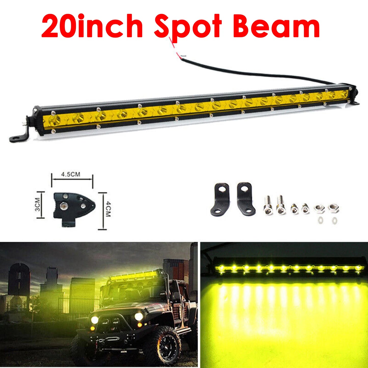 Yellow Single Row Slim 7 13 20 25 32 38 45 50 inch Off-road LED Work Light Bar Fog Driving For SUV UTV ATV 4X4 Truck Boat Car