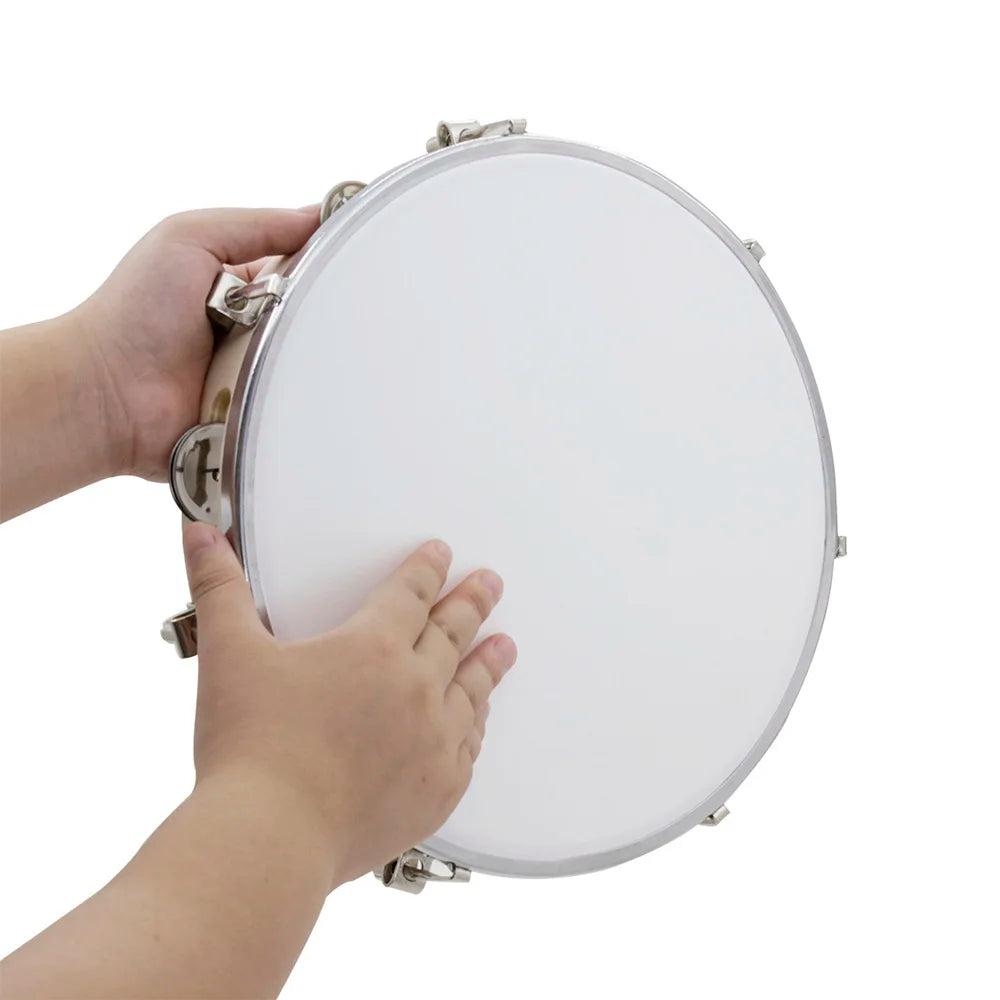 10 Inches Tambourine Adjustable Solid Wooden Panel Hand Held Bell Drum Percussion Music Toys For Kids Infant Enlightenment Tools