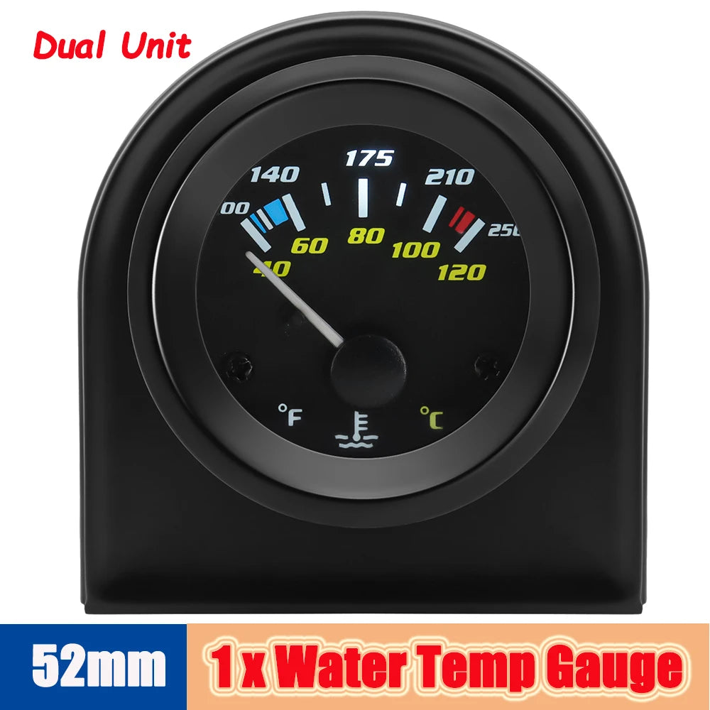Auto Temperature Meter with Sensor 1/8 NPT 52mm LED Digital Oil /Water Temp Indicator PSI Oil Press Black Gauge Fit Gasoline Car