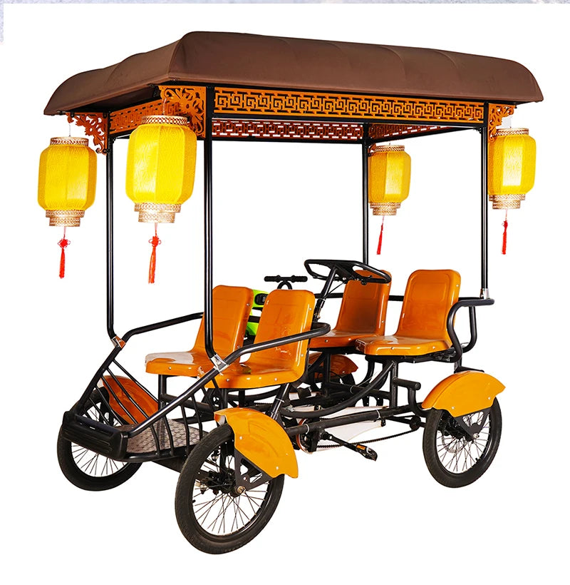 Four-wheel Four-seater Pedals, Electric Surrey Bicycle Park Tourist Venues for Family Use