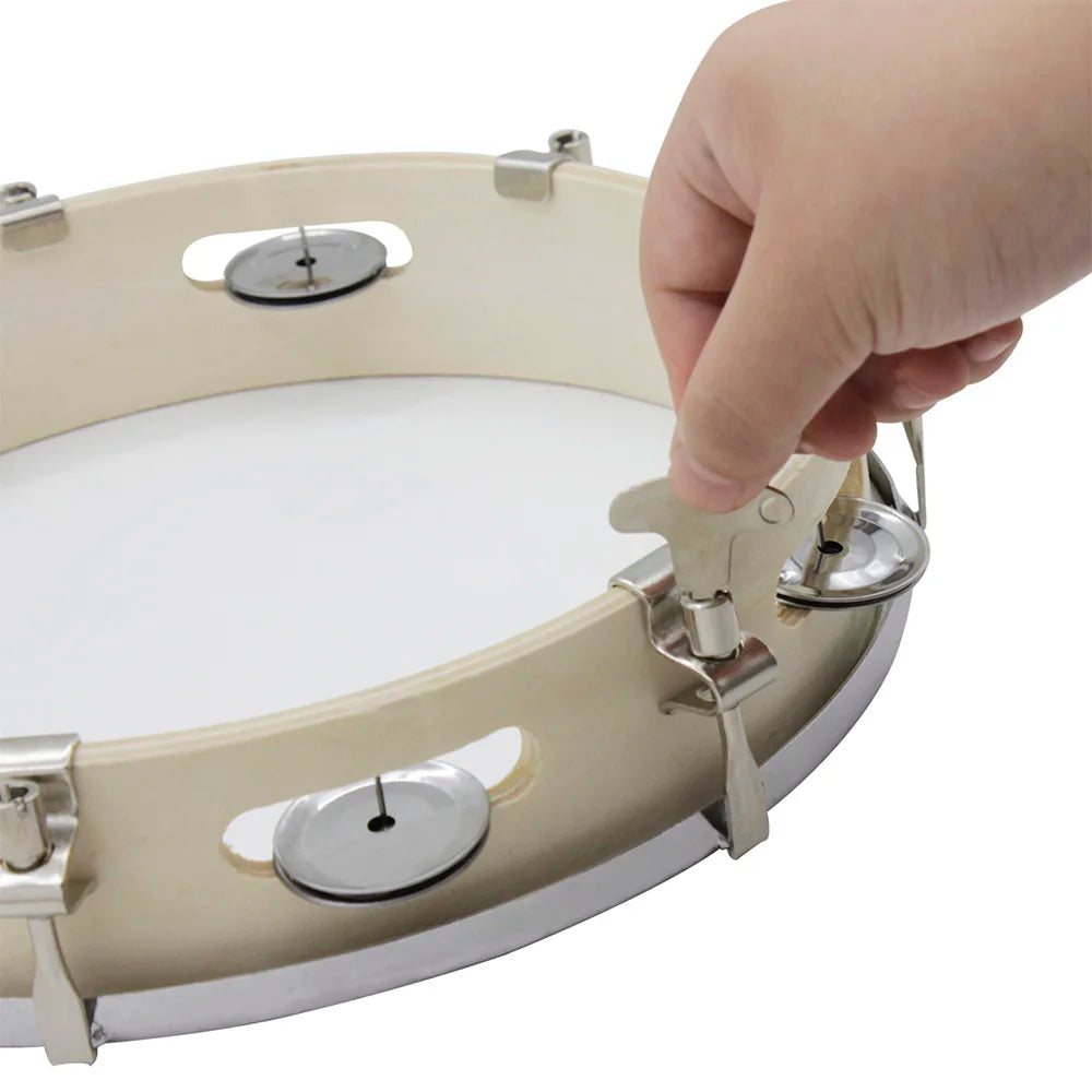 10 Inches Tambourine Adjustable Solid Wooden Panel Hand Held Bell Drum Percussion Music Toys For Kids Infant Enlightenment Tools