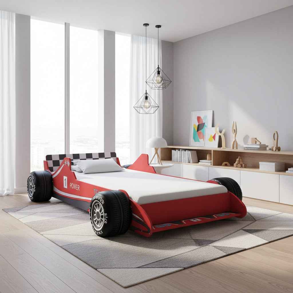 Letto per Bambini a Forma di Auto da Corsa – 90x200 cm | MDF Robusto | Blu o Rosso